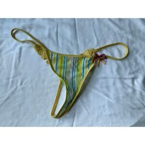 NWOT Striped Floral Appliqué Thong Panty – Yellow Trim – Size 7